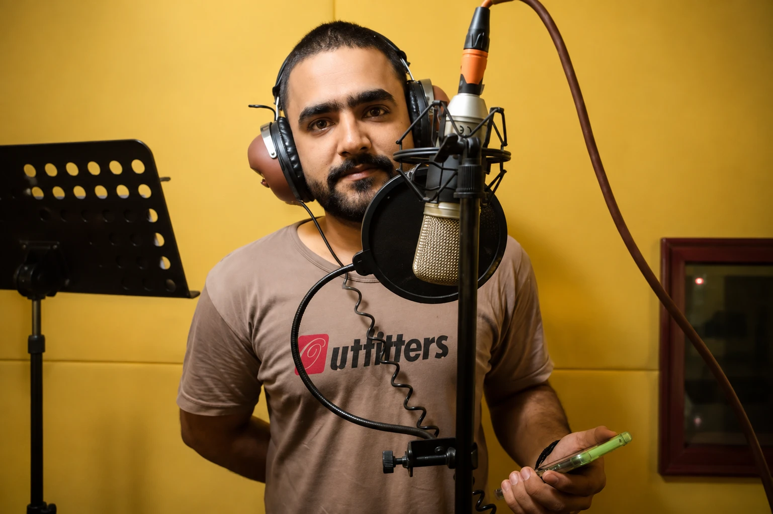 Artist recording vocals at Star Productions studio in Gujrat